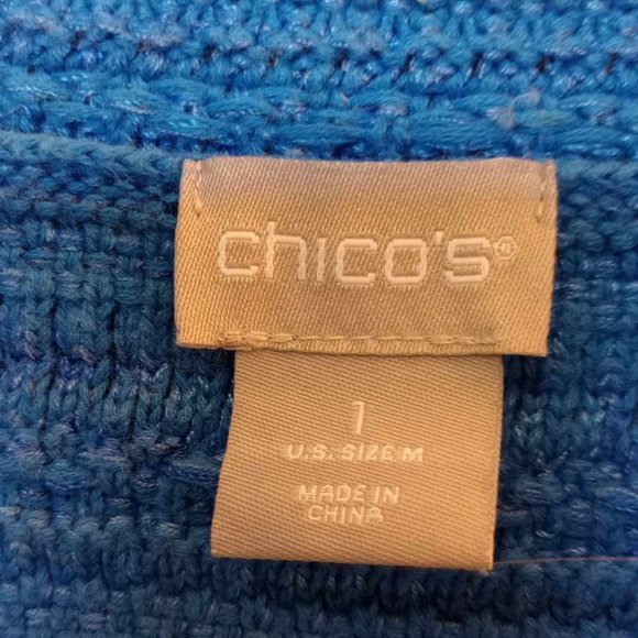 Chico's Structured Tweed Knit Cardigan Blazer Size 1 Fringe Blue - Picture 3 of 6